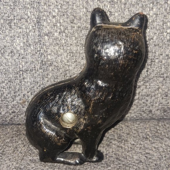 Early 1900's Cast Iron Black Cat Coin Bank - Picture 3 of 5